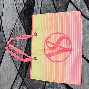 VICTORIA SECRET OMBRE NEON STRIPES CANVAS TOTE BAG
